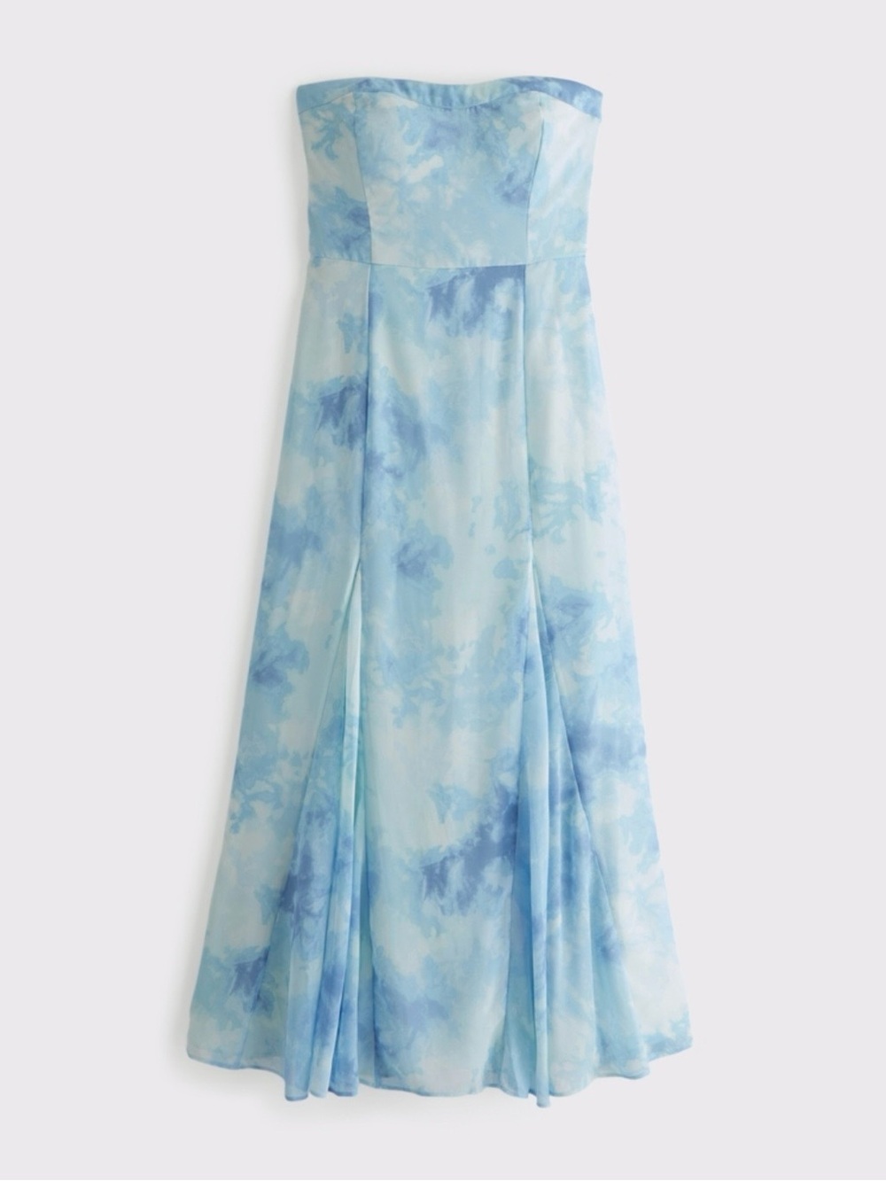 Camille Strapless Godet Light Blue Watercolor Midi Dress